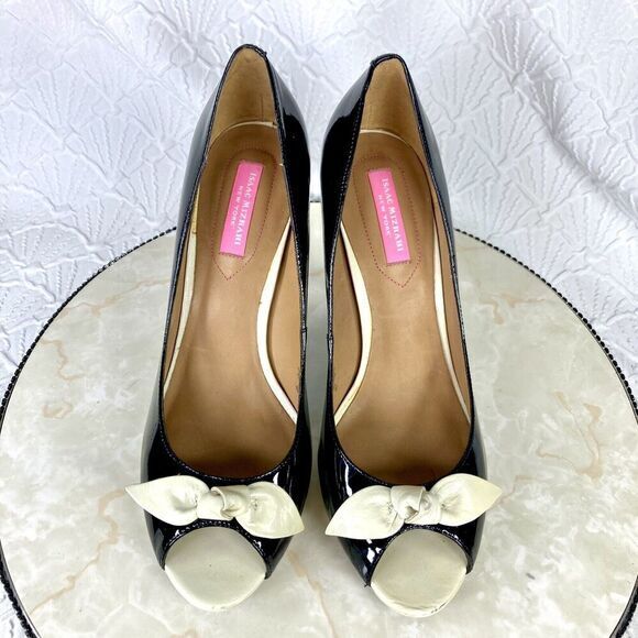 Isaac Mizrahi Peep-Toe High Heel Pumps Patent Leather Colorblock Pattern Dressy - Picture 4 of 13